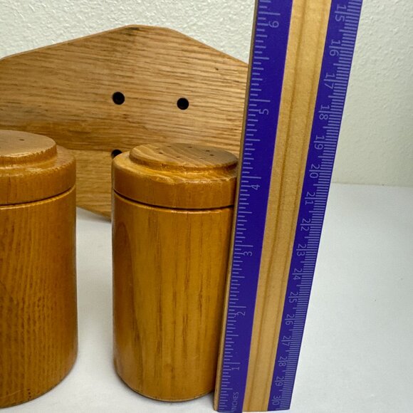 Vintage MCM Wooden Napkin Holder Salt & Pepper Shakers Farmhouse Cottege - Picture 12 of 15